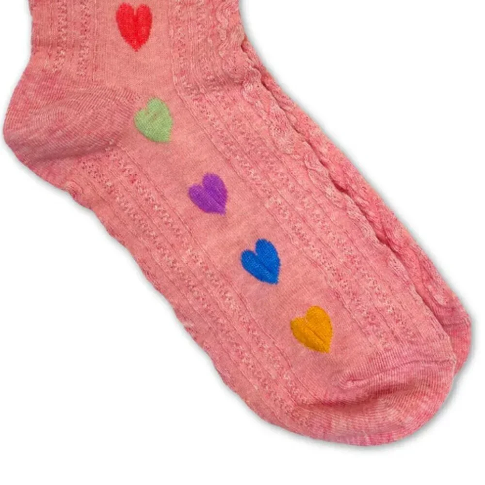 NWT Playful Hearts Pink Ribbed Crew Socks